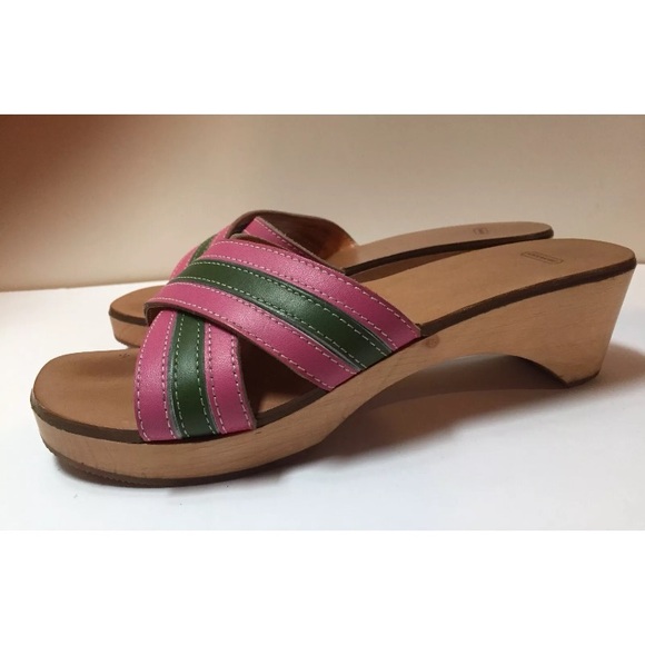 Coach wood platform mules stripe slides sandals 6 - Picture 4 of 8